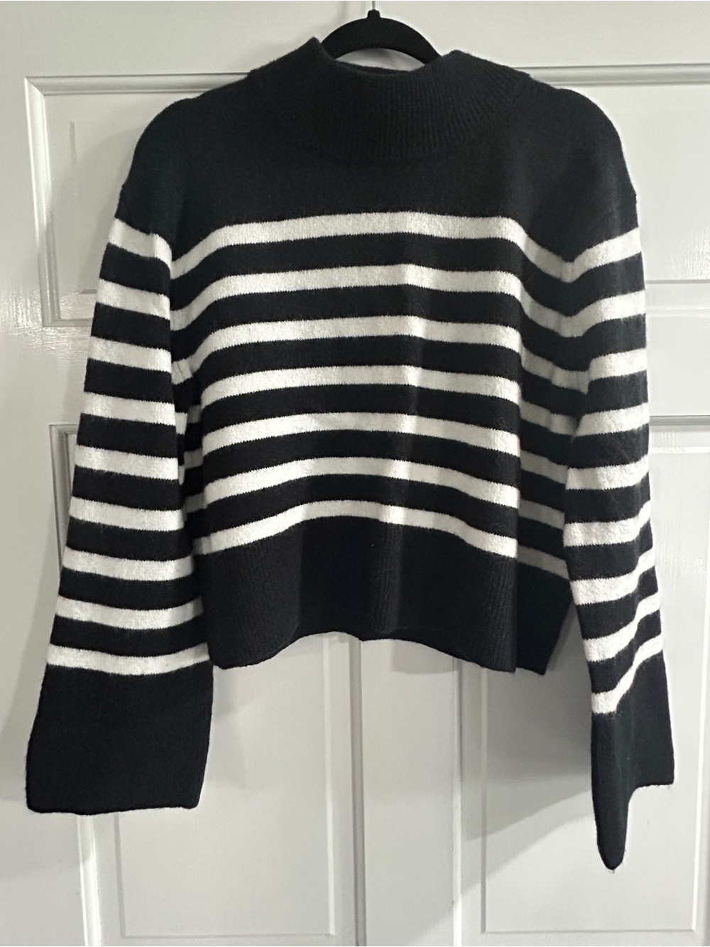J. Crew Black and White Striped Mock Neck Sweater